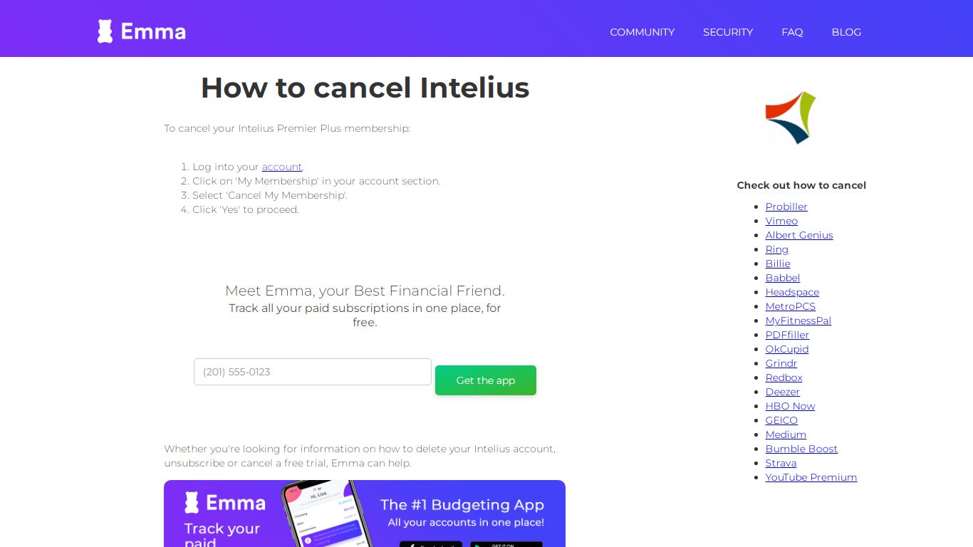 How To Cancel Intelius - Emma app